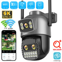 6K 15MP HD IP Camera Outdoor Three-Lens External WiFi Camera 4K 8MP Dual Screen Security PTZ Cam Auto Tracking Surveillance