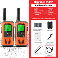 Retevis RT45P IP67 Waterproof Walkie Talkie 2pcs Rechargeable 2-way Radio Receiver PMR446 License Free Type-C for Camping hiking