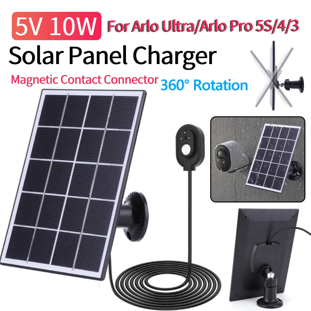 10W 5V Camera Solar Panel Charger Waterproof Security Camera Solar Panel with 3M Cable For Arlo Ultra/Ultra 2/Pro 5S/Pro 4/Pro 3