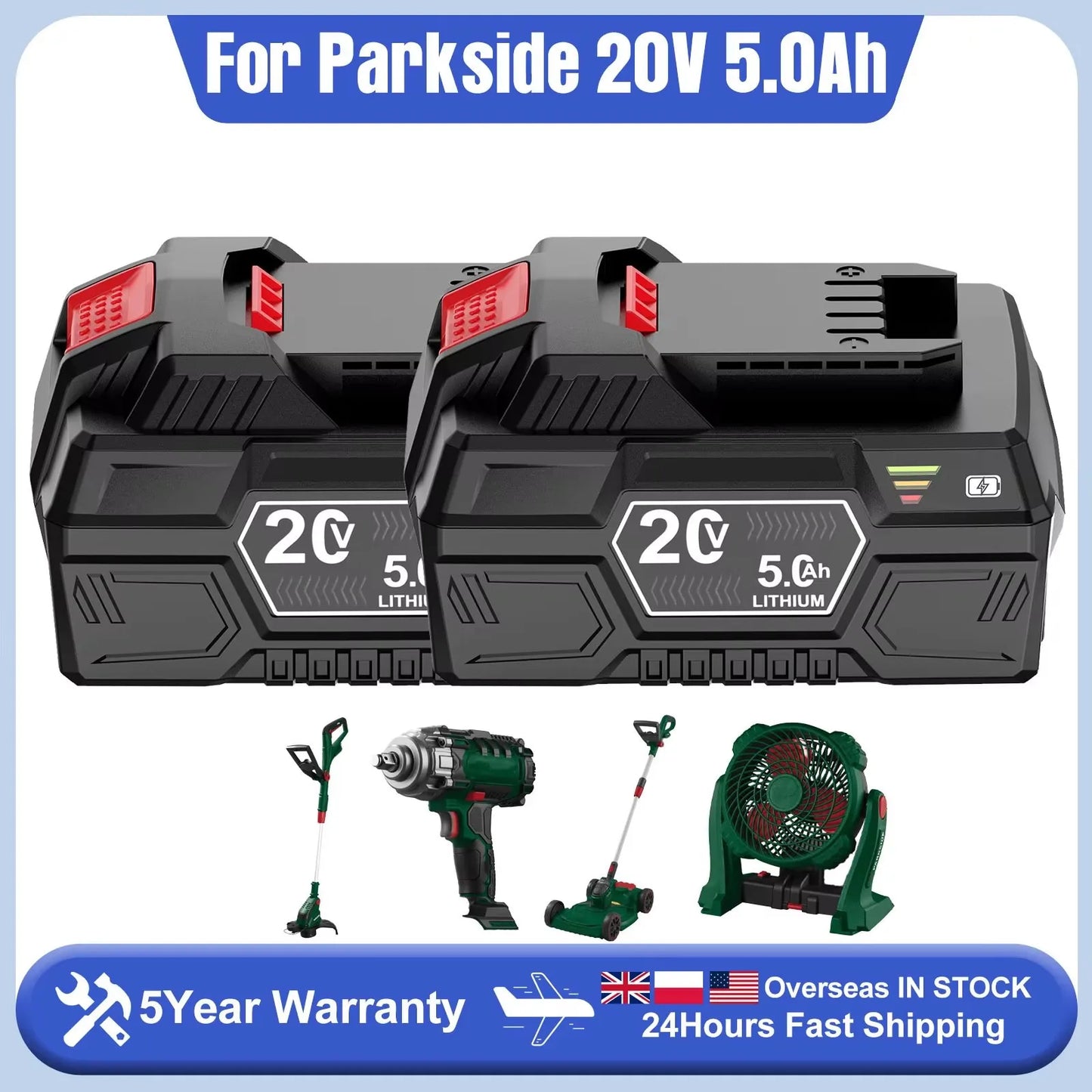 1/2/3/4Pack 20V 5Ah Replacement Battery For Parkside X 20V Team For Parkside PAP 20 B3/A3 PAPS 208 A1 Power Tools