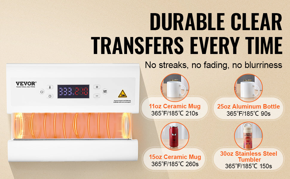 VEVOR Auto Tumbler Heat Press Machine Mug Heat Press for 11-30oz Sublimation Tumblers Heat Up Fast Even Tumbler Press with Tape