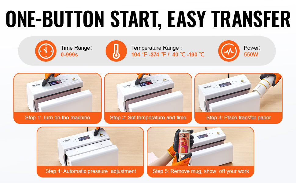 VEVOR Auto Tumbler Heat Press Machine Mug Heat Press for 11-30oz Sublimation Tumblers Heat Up Fast Even Tumbler Press with Tape