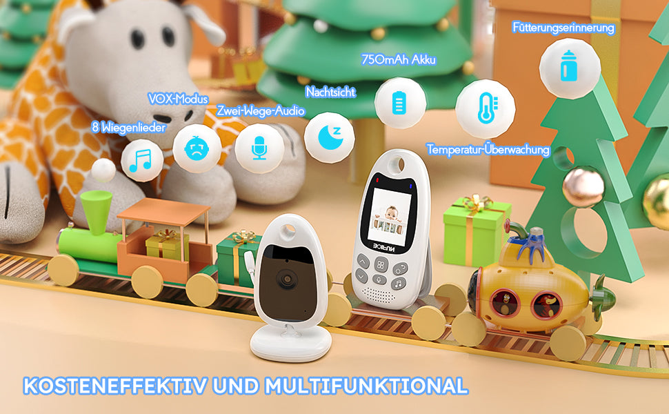 BOIFUN Baby Monitor with Camera Portable Vox Function Temperature Sensor Video 2.4 GHz Smart Standby 720p Bidirectional Voice