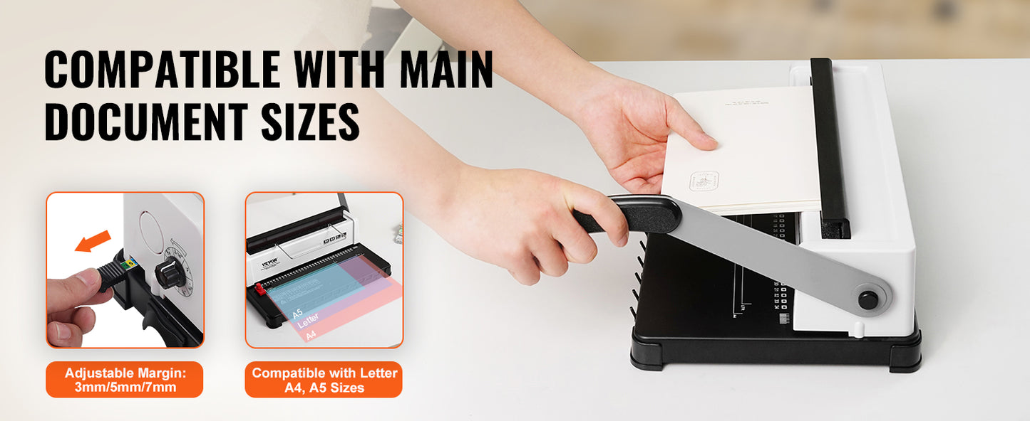 SucceBuy Coil Spiral Binding Machine Manual Book Maker 34-Holes Binding 120 Sheets Punch Binder Adjustable Coil Binding Spines