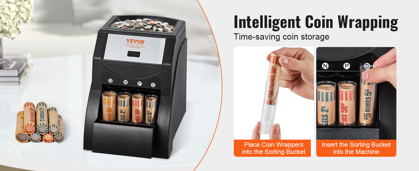 SucceBuy 230/300Coins/Min USD Coin Sorter Counter Professional Electric Automatic Machine LED Display for School Shop Bank Black