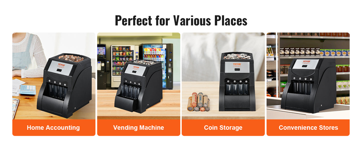 SucceBuy 230/300Coins/Min USD Coin Sorter Counter Professional Electric Automatic Machine LED Display for School Shop Bank Black