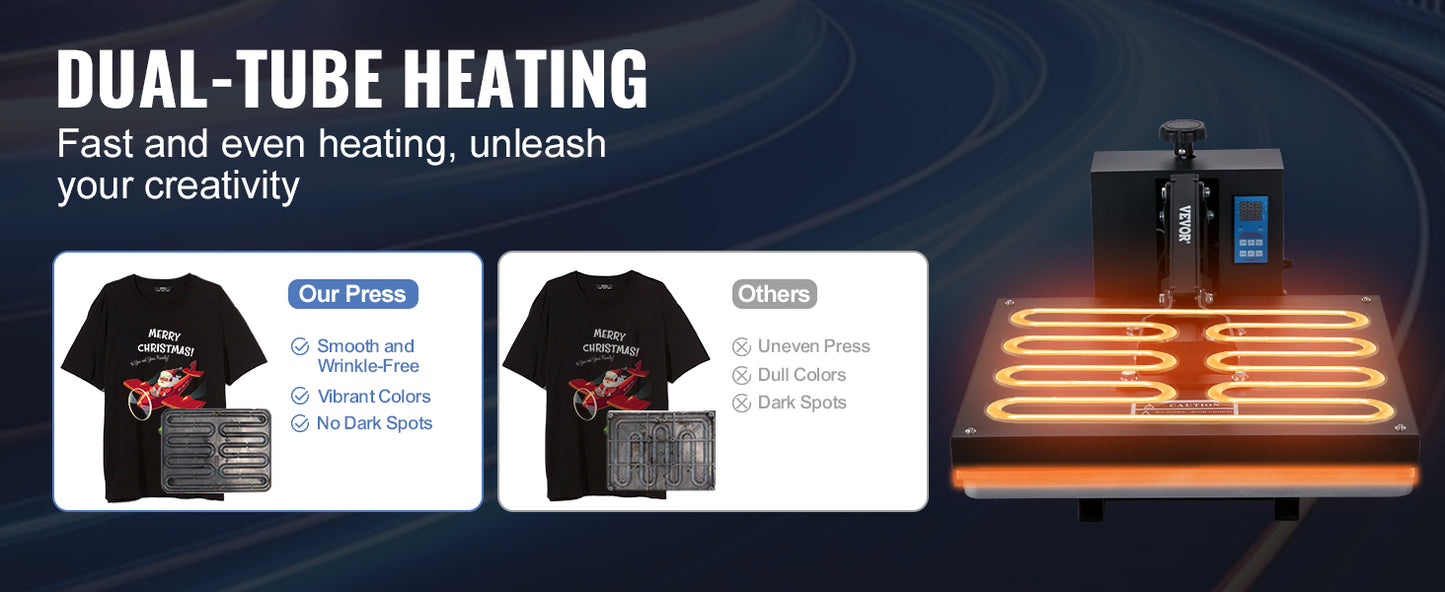 SucceBuy Heat Press Machine 15" x 15" /16" x 20" /16" x 24" Sublimation Printer Manual Clamshell Transfer on DIY T-shirt Pillow
