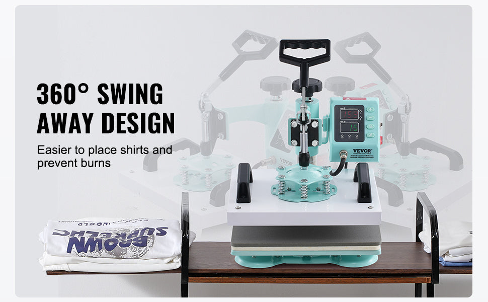 VEVOR Heat Press 12x10inch 360°Swing Away T-Shirt Fast Even Heating Digital Precise Control Heat for T-Shirts Pillows Bags Green