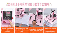 SucceBuy Heat Press Machine 12x15 inch  8 in 1 Heat Transfer Machine 360° Swing Away T-Shirt for T-Shirts/Mugs/Hats/Plates Pink