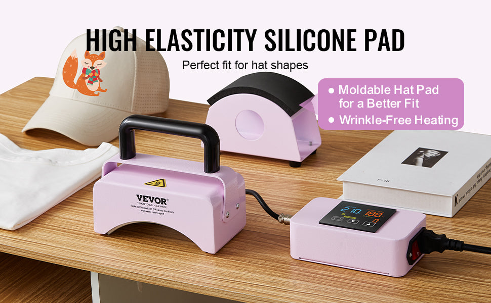 SucceBuy Hat Press Machine Mini Hat Heat Press for Caps Cap Heat Press Machine Safety Base and Glove Automatic Shut-Off Purple