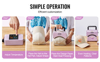 SucceBuy Hat Press Machine Mini Hat Heat Press for Caps Cap Heat Press Machine Safety Base and Glove Automatic Shut-Off Purple
