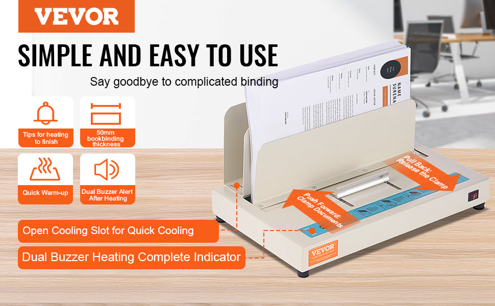 VEVOR Thermal Binding Machine 500 Sheets 50mm Binding Thickness A3(Short Edge)/A4/A5 Document with Infrared Optical Detection