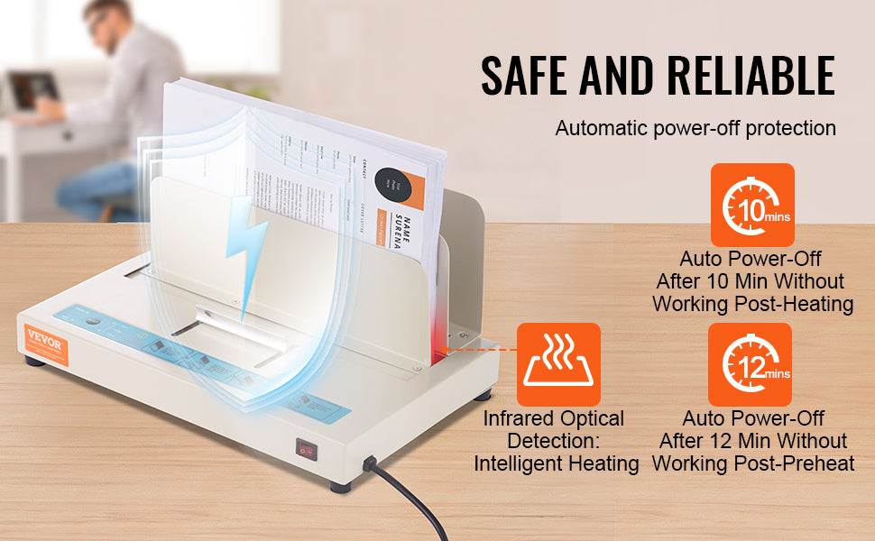 VEVOR Thermal Binding Machine 500 Sheets 50mm Binding Thickness A3(Short Edge)/A4/A5 Document with Infrared Optical Detection
