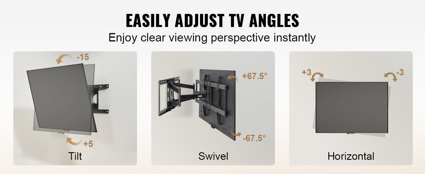VEVOR Full Motion TV Mount Fit for Most 26-90in TVs Swivel Tilt Horizontal Adjustment TV Wall Mount Bracket W/ Articulating Arms
