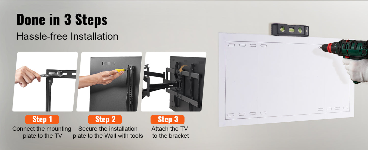 VEVOR Full Motion TV Mount Fit for Most 26-90in TVs Swivel Tilt Horizontal Adjustment TV Wall Mount Bracket W/ Articulating Arms