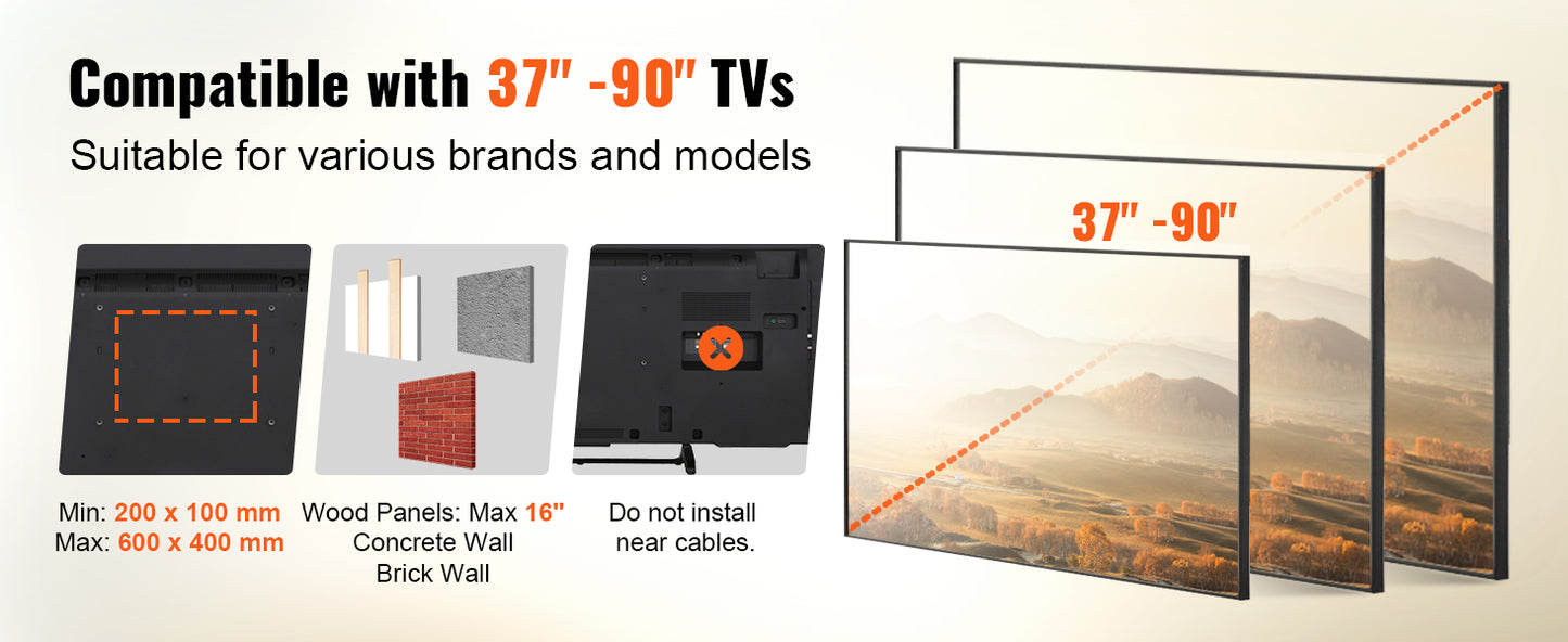VEVOR Full Motion TV Mount Fit for Most 26-90in TVs Swivel Tilt Horizontal Adjustment TV Wall Mount Bracket W/ Articulating Arms